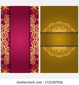 Vintage Invitation card with Mandala pattern. The front and rear side. Beautiful Ornament. Vector illustration.