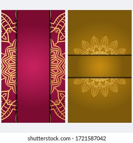 Vintage Invitation card with Mandala pattern. The front and rear side. Beautiful Ornament. Vector illustration.