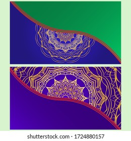 Tarjeta de invitación de época con patrón de Mandala. El lado delantero y el trasero. Hermoso Ornamento. Ilustración vectorial.