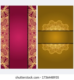 Tarjeta de invitación de época con patrón de Mandala. El lado delantero y el trasero. Hermoso Ornamento. Ilustración vectorial.