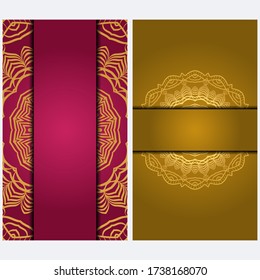 Vintage Invitation card with Mandala pattern. The front and rear side. Beautiful Ornament. Vector illustration.