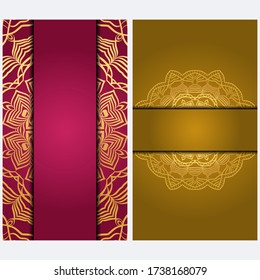Vintage Invitation card with Mandala pattern. The front and rear side. Beautiful Ornament. Vector illustration.