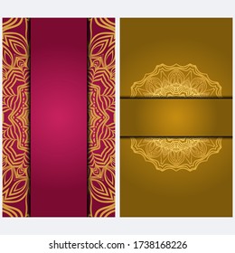 Vintage Einladung Karte mit Mandala Muster. Vorder- und Rückseite. Schönes Ornament. Vector-Abbildung.