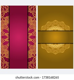 Vintage Invitation card with Mandala pattern. The front and rear side. Beautiful Ornament. Vector illustration.