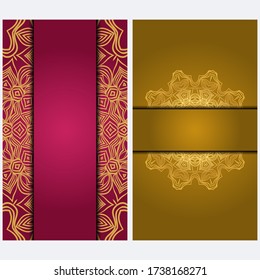 Vintage Invitation card with Mandala pattern. The front and rear side. Beautiful Ornament. Vector illustration.