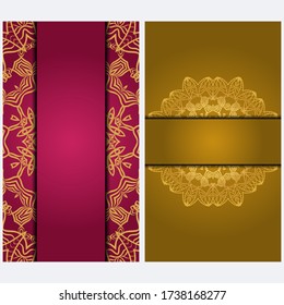 Tarjeta de invitación de época con patrón de Mandala. El lado delantero y el trasero. Hermoso Ornamento. Ilustración vectorial.