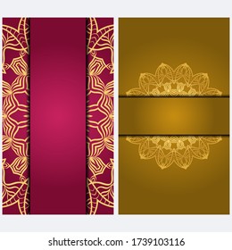 Vintage Einladung Karte mit Mandala Muster. Vorder- und Rückseite. Schönes Ornament. Vector-Abbildung.