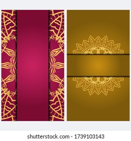 Vintage Invitation card with Mandala pattern. The front and rear side. Beautiful Ornament. Vector illustration.
