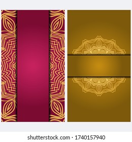 Vintage Invitation card with Mandala pattern. The front and rear side. Beautiful Ornament. Vector illustration.