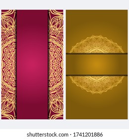 Vintage Invitation card with Mandala pattern. The front and rear side. Beautiful Ornament. Vector illustration.