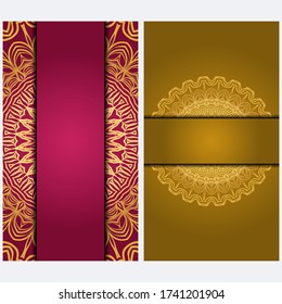 Vintage Invitation card with Mandala pattern. The front and rear side. Beautiful Ornament. Vector illustration.