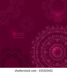 Vintage invitation card on  background with lace ornament. Template frame design for card. Vintage Lace Doily. Can be used for packaging, invitations, Valentine's Day decoration, bag template. 