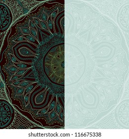 Vintage invitation card on grunge background with lace ornament. Template frame design for card. Vintage Lace Doily.Can be used for packaging,invitations, Valentine's Day decoration,bag template.