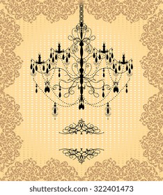 Vintage invitation card with ornate elegant grunge floral design