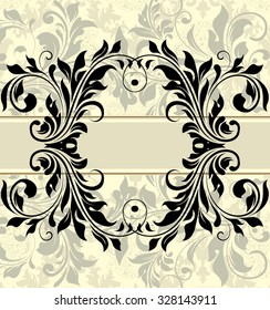 Vintage invitation card with ornate elegant abstract floral design. Vector illustration.