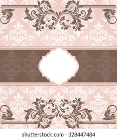 Vintage invitation card with ornate elegant abstract floral design. Vector illustration.
