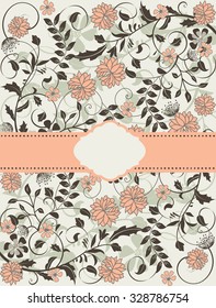Vintage invitation card with ornate elegant abstract floral design. Vector illustration.