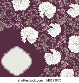 Vintage invitation card with ornate elegant retro abstract floral design. Vector illustration.