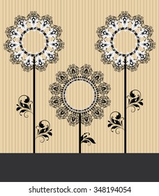 Vintage invitation card with ornate elegant retro abstract floral design. Vector illustration.