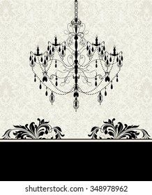 Vintage invitation card with ornate elegant retro abstract floral design. Vector illustration.