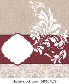 Vintage invitation card with ornate elegant abstract floral design. Vector illustration.