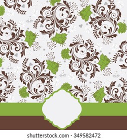 Vintage invitation card with ornate elegant retro abstract floral design. Vector illustration.