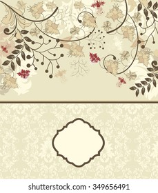 Vintage invitation card with ornate elegant retro abstract floral design. Vector illustration.