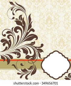 Vintage invitation card with ornate elegant retro abstract floral design. Vector illustration.
