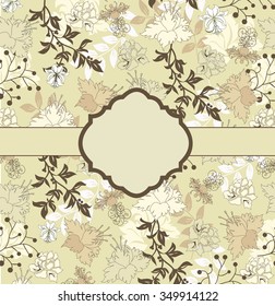 Vintage invitation card with ornate elegant retro abstract floral design. Vector illustration.