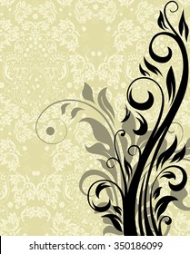 Vintage invitation card with ornate elegant retro abstract floral design. Vector illustration.