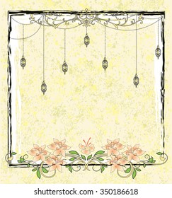 Vintage invitation card with ornate elegant retro abstract floral design. Vector illustration.
