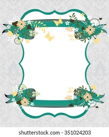 Vintage invitation card with ornate elegant retro abstract floral design. Vector illustration.