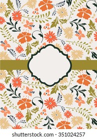 Vintage invitation card with ornate elegant retro abstract floral design. Vector illustration.
