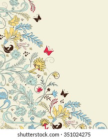 Vintage invitation card with ornate elegant retro abstract floral design. Vector illustration.