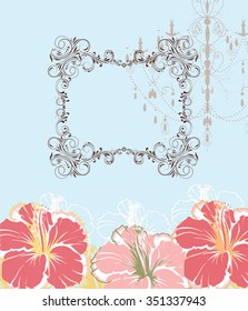 Vintage invitation card with ornate elegant retro abstract floral design. Vector illustration.