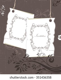 Vintage invitation card with ornate elegant retro abstract floral tree design. Vector illustration.