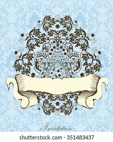 Vintage invitation card with ornate elegant retro abstract floral design. Vector illustration.