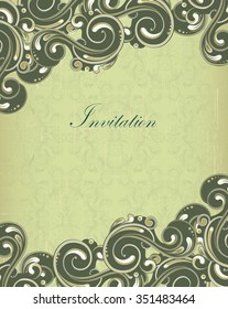 Vintage invitation card with ornate elegant retro abstract floral design. Vector illustration.