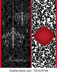 Vintage invitation card with ornate elegant retro abstract floral design. Vector illustration.