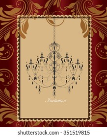 Vintage invitation card with ornate elegant retro abstract floral design. Vector illustration.