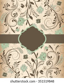 Vintage invitation card with ornate elegant retro abstract floral design. Vector illustration.