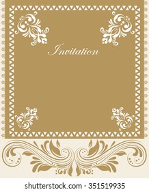 Vintage invitation card with ornate elegant retro abstract floral design. Vector illustration.