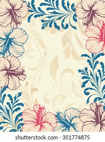 Vintage invitation card with ornate elegant retro abstract floral design. Vector illustration.