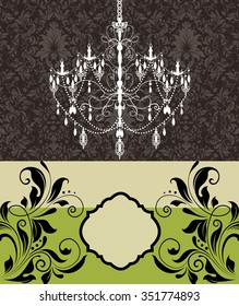 Vintage invitation card with ornate elegant retro abstract floral design. Vector illustration.