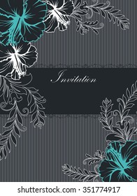 Vintage invitation card with ornate elegant retro abstract floral design. Vector illustration.