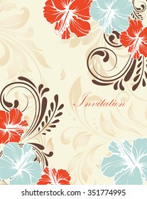 Vintage invitation card with ornate elegant retro abstract floral design. Vector illustration.
