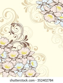 Vintage invitation card with ornate elegant retro abstract floral design. Vector illustration.