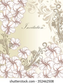 Vintage invitation card with ornate elegant retro abstract floral design. Vector illustration.
