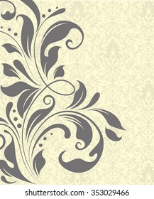 Vintage invitation card with ornate elegant retro abstract floral design. Vector illustration.