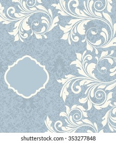 Vintage invitation card with ornate elegant retro abstract floral design. Vector illustration.